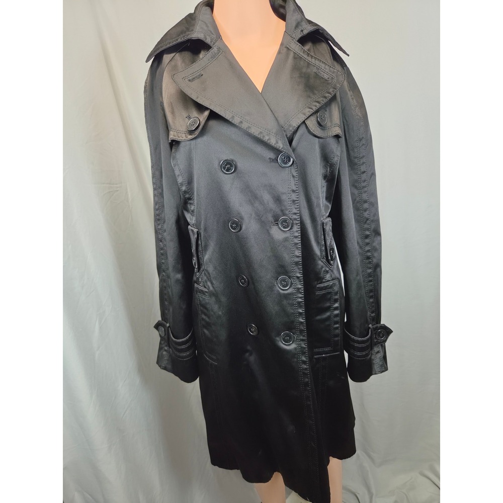 Light Weight Trench Coat Women Lg Black Jessica Simpson Satin Double Breasted